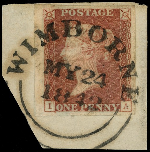 1841 1d Red-brown Pl.22. Used Wimborne ‘Wessex’...