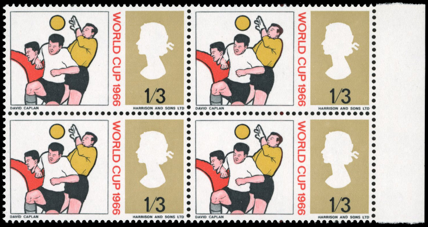 Great Britain 1966 World Cup 1s3d error Blue omitted block of 4 u/m