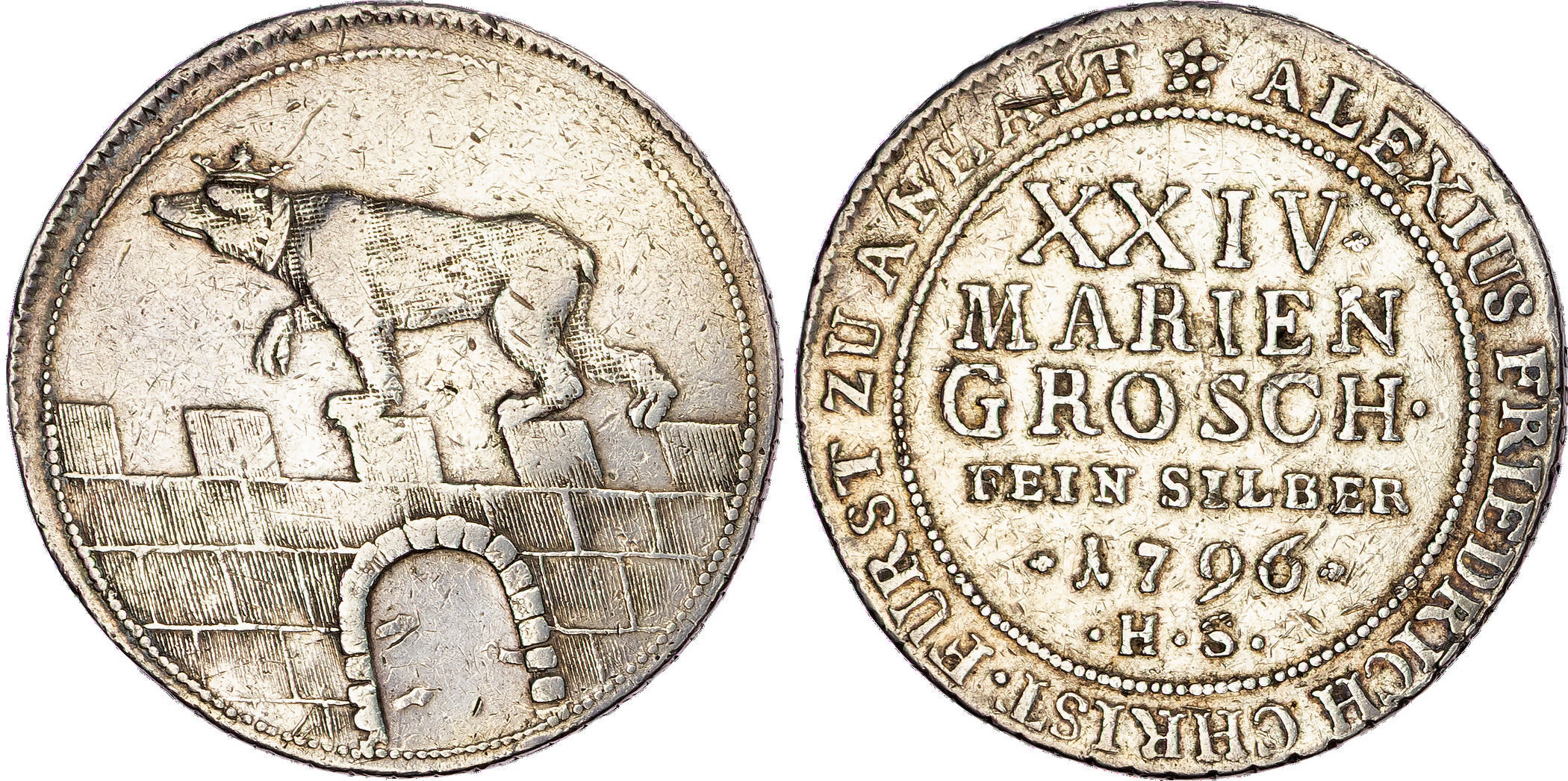 Germany, Anhalt-Bernburg, Alexius Friedrich Christian (1796-1803), silver 24 Mariengroschen, 1796