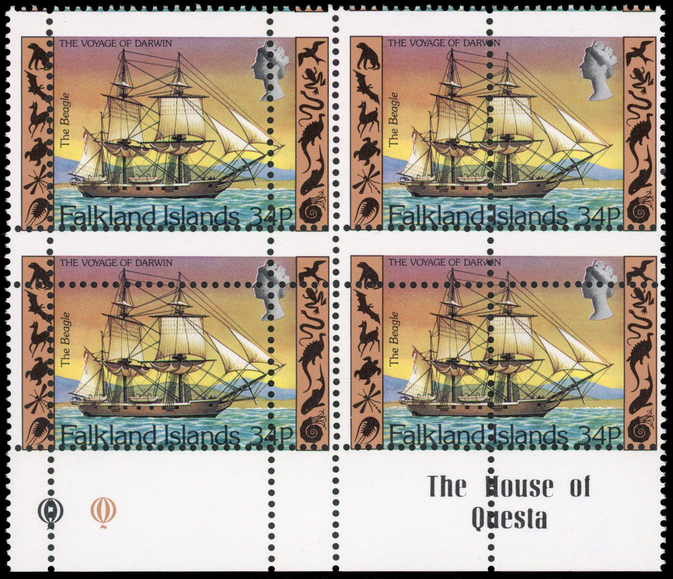 Falkland Islands SG 425 var block mint