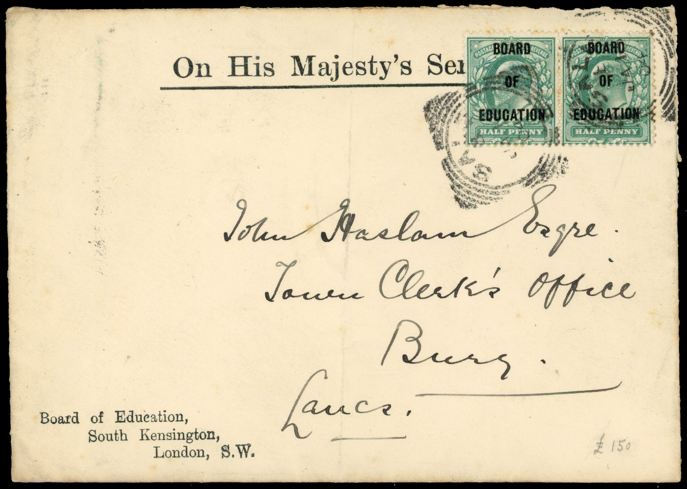 GB 1904 ‘Board of Education, South Kensington, London, S.W.’ printed OHMS cover