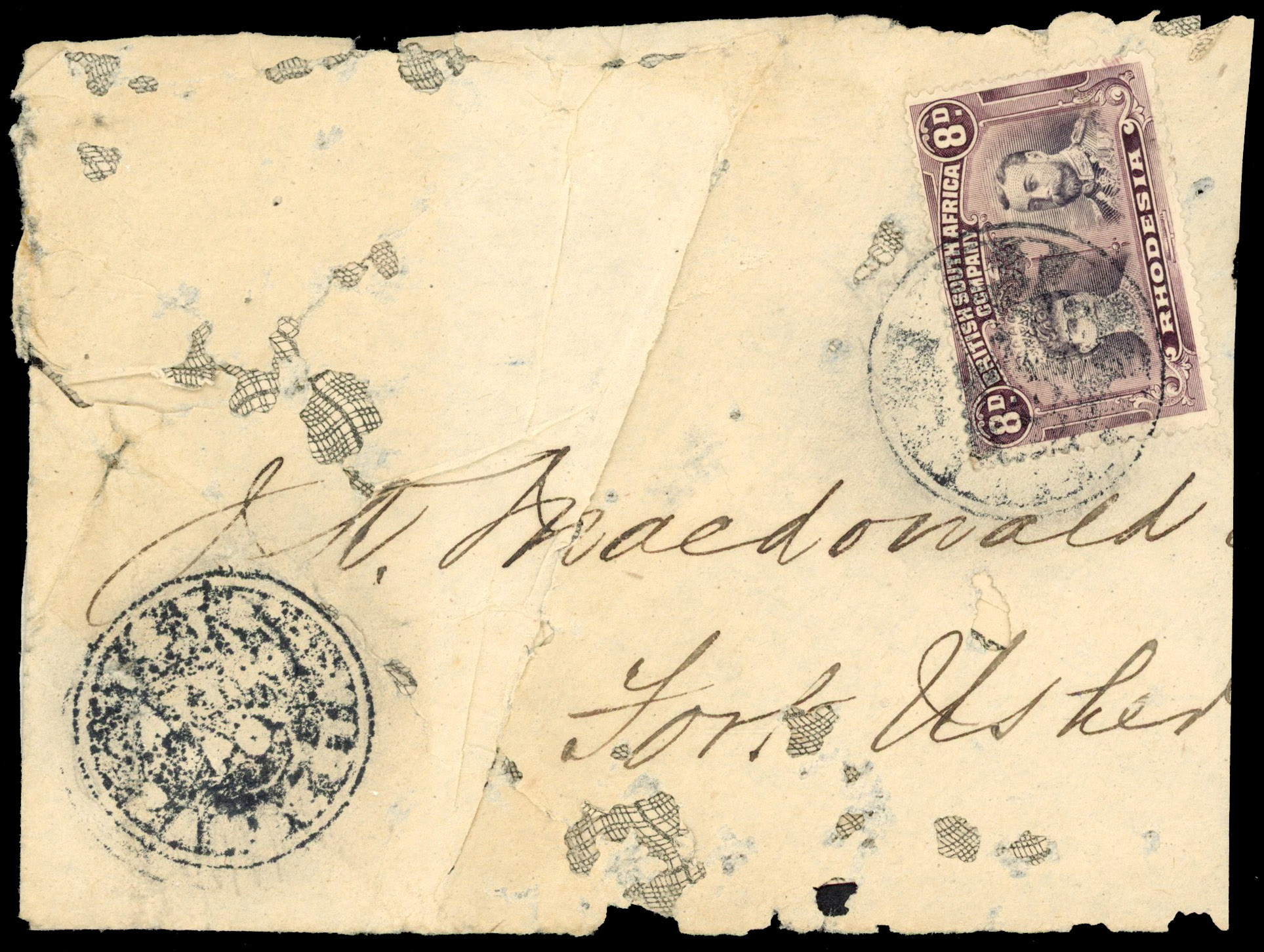 8d grey-purple and dull purple perf 13½ SG 185a on cover, mail bag seal cancel