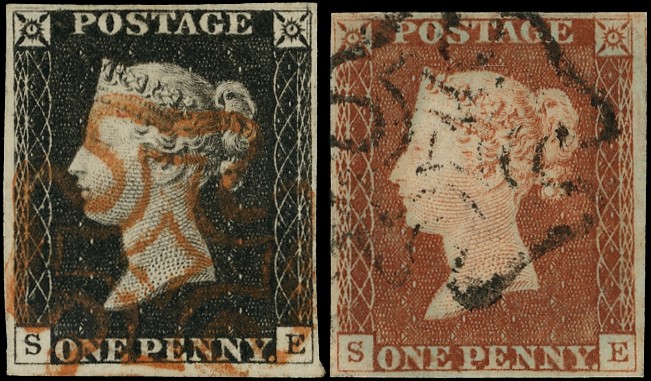 1840 1d black plate 2 (SE) cancelled crisp red...