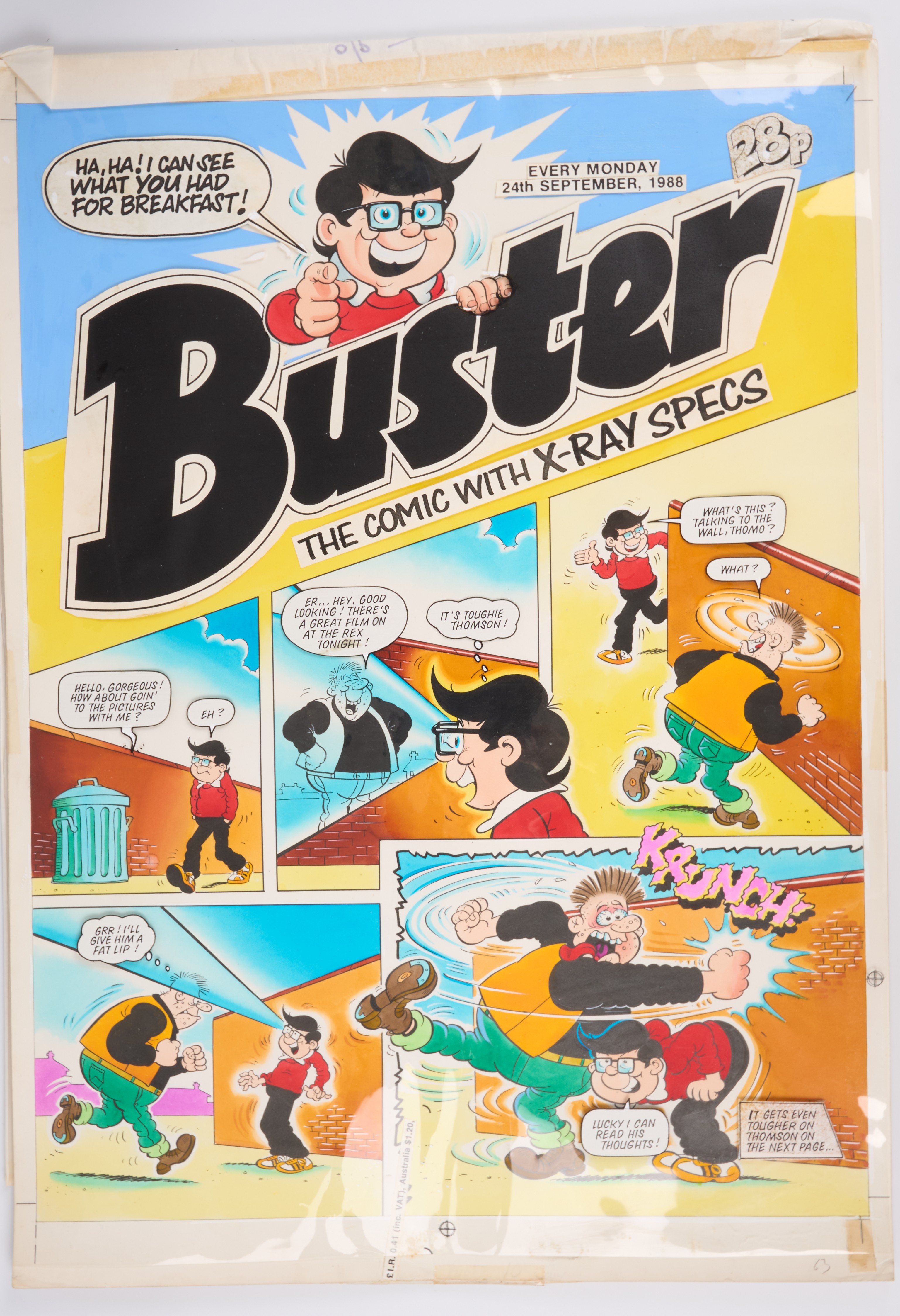 Tom Paterson Buster 24th September 1988 'The Comic With X-Ray Specs' Comic Cover Art (Fleetway, 1988)
