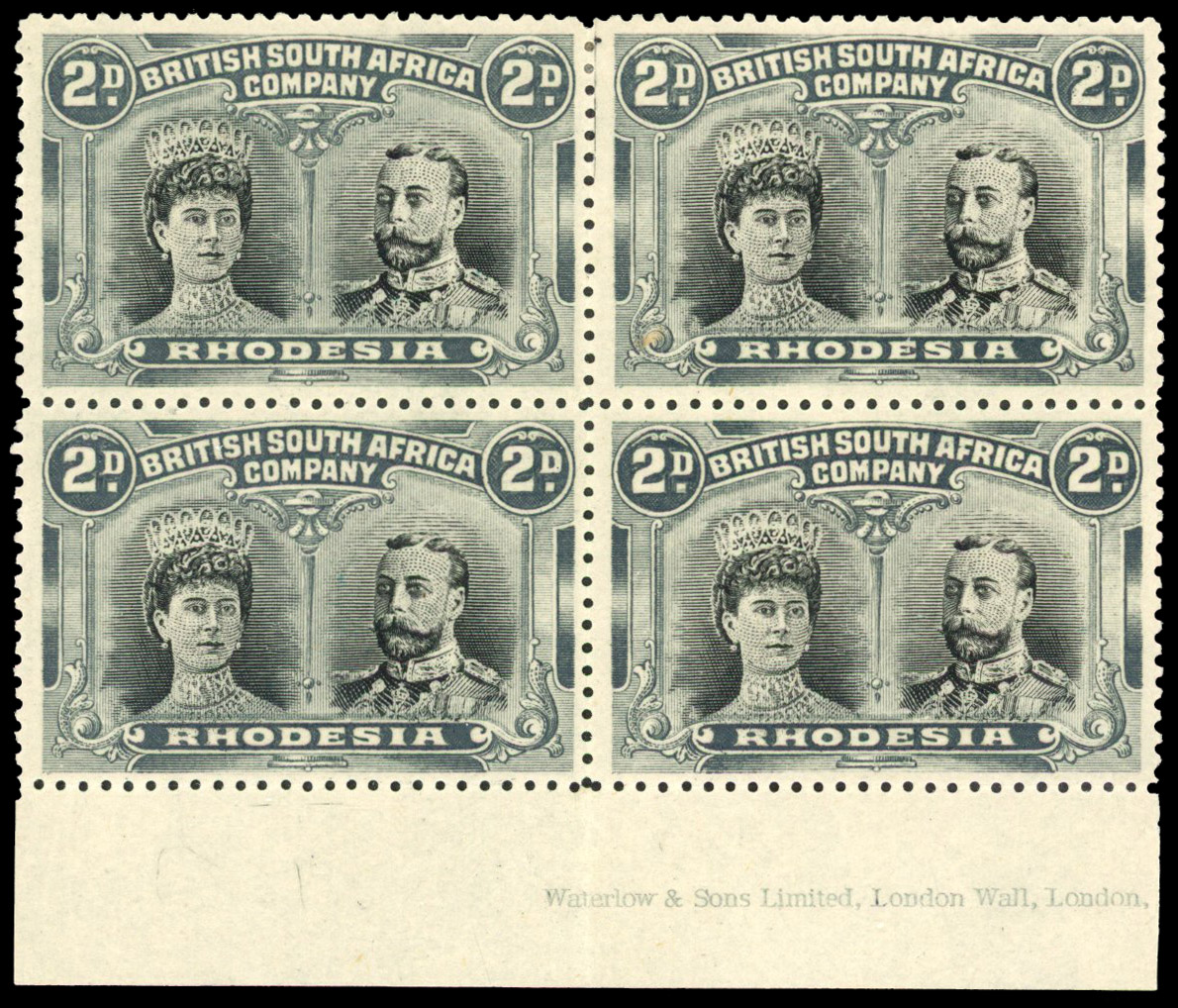 SG 128 2d black and slate imprint block mint