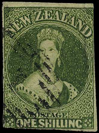 1864 John Davis 1/- deep green, rouletted...