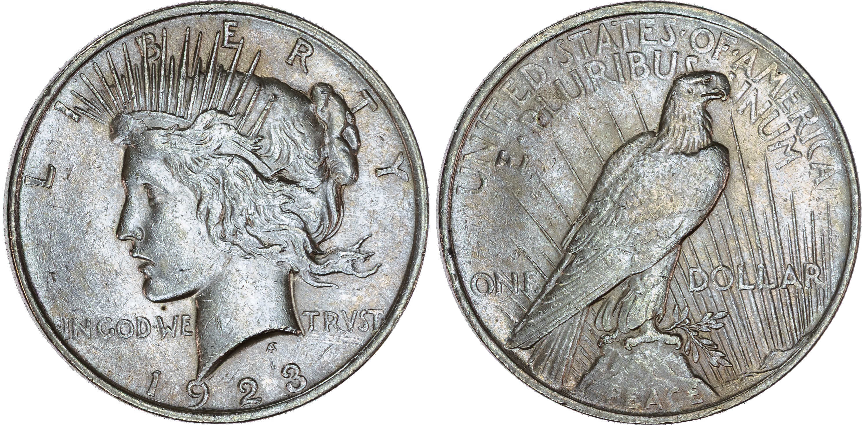 USA , silver Peace Dollar, 1923, Philadelphia, 26.82g (KM 150). About Uncirculated, minor bagmarks.…