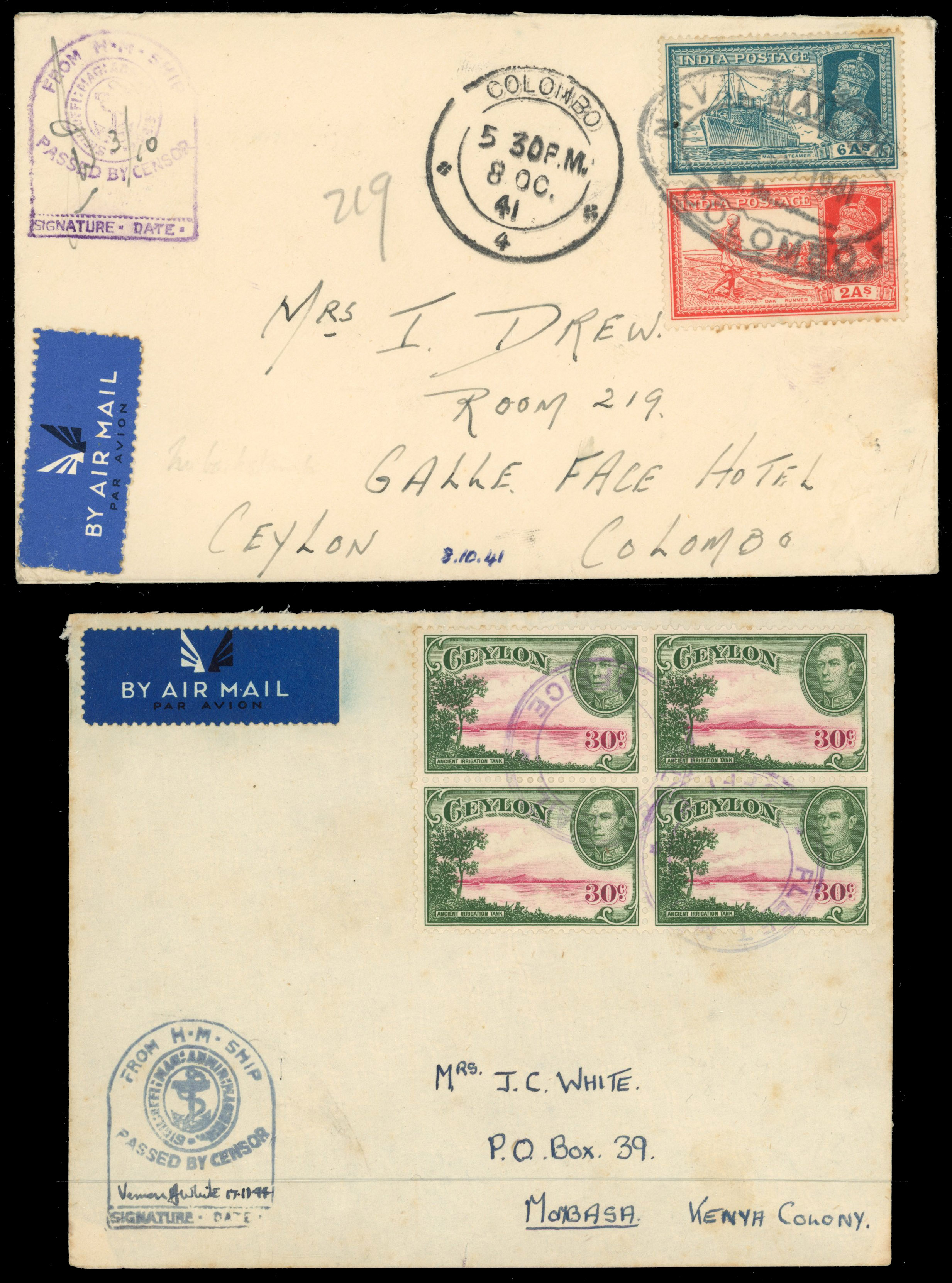 Ceylon WW2 naval censor covers