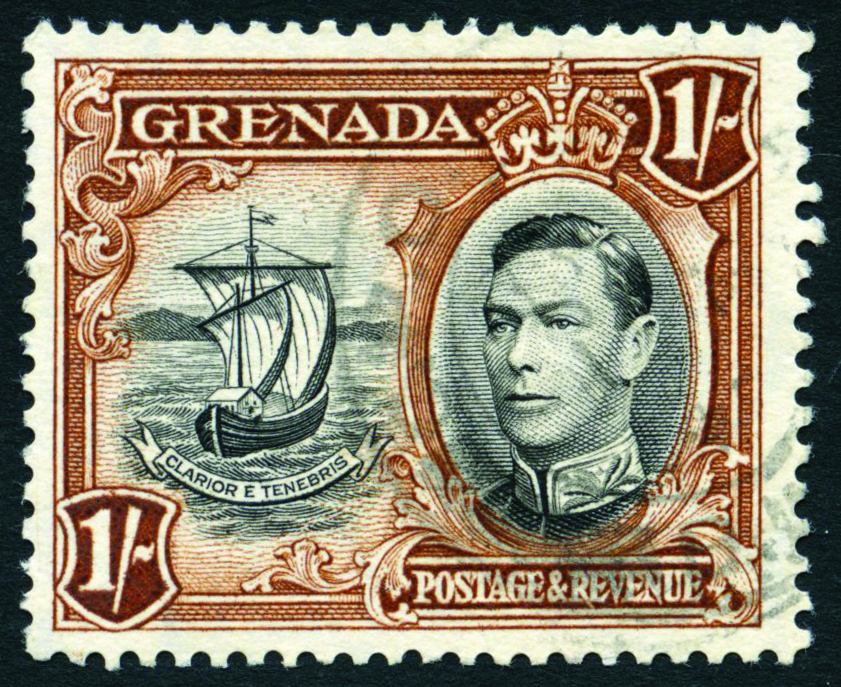 1941 1/- perf 13½ x 12½ used with R1/6 extra window and broken handrail, fine save that some fool has written the perf...