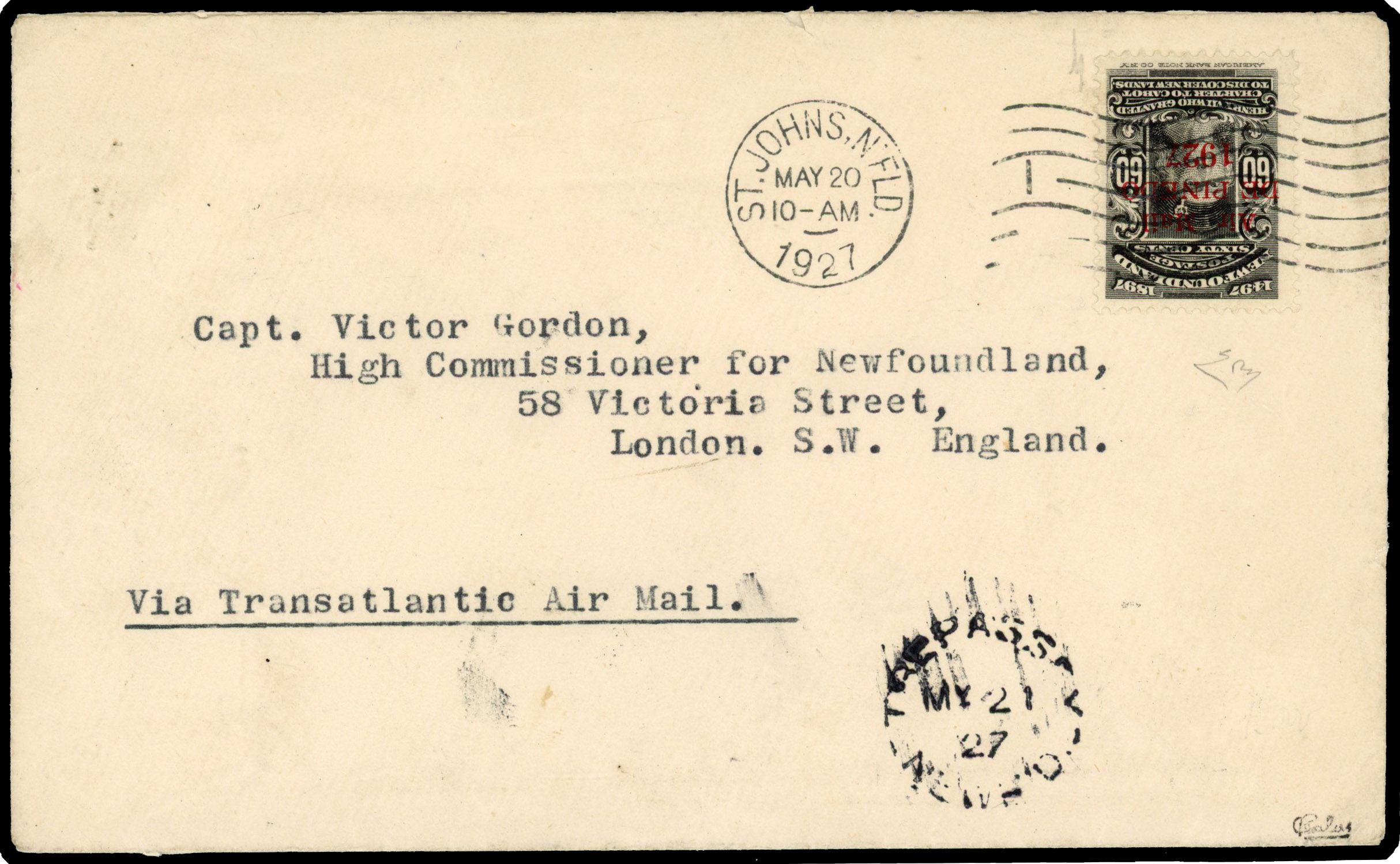 Newfoundland 1927 De Pinedo flown cover