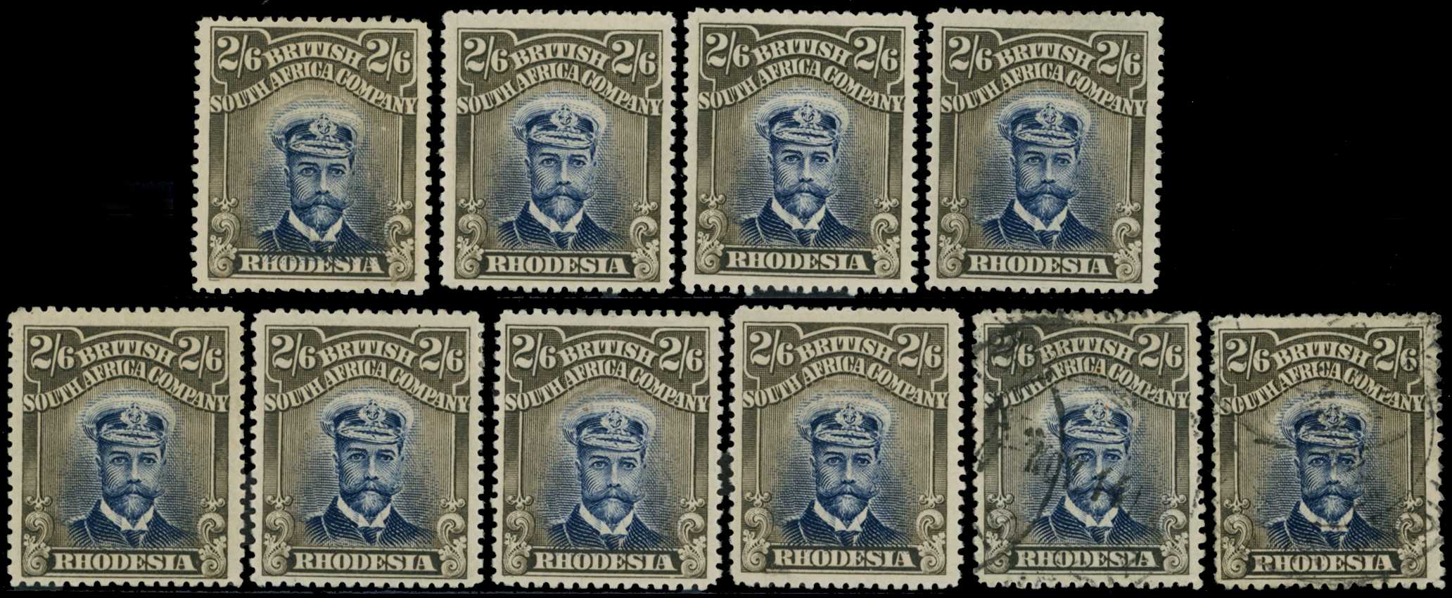 1913-7 2/6d Head Die II, perf 15. Eight...