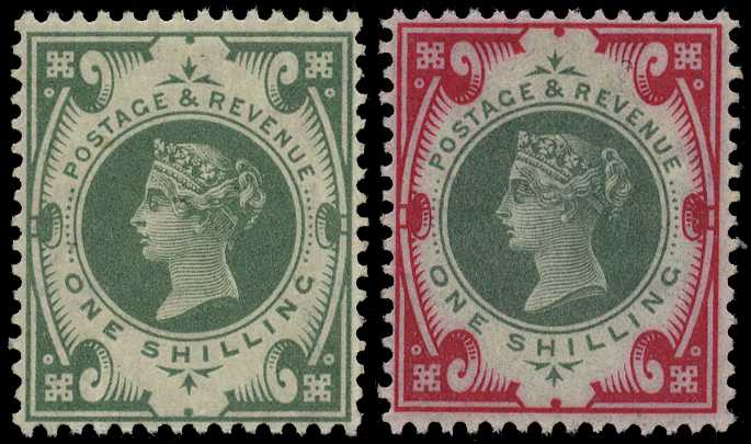1887 1s dull green, vertical bend and 1900...