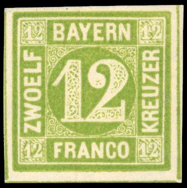 German States Bavaria 1862 12Kr green large part o.g.