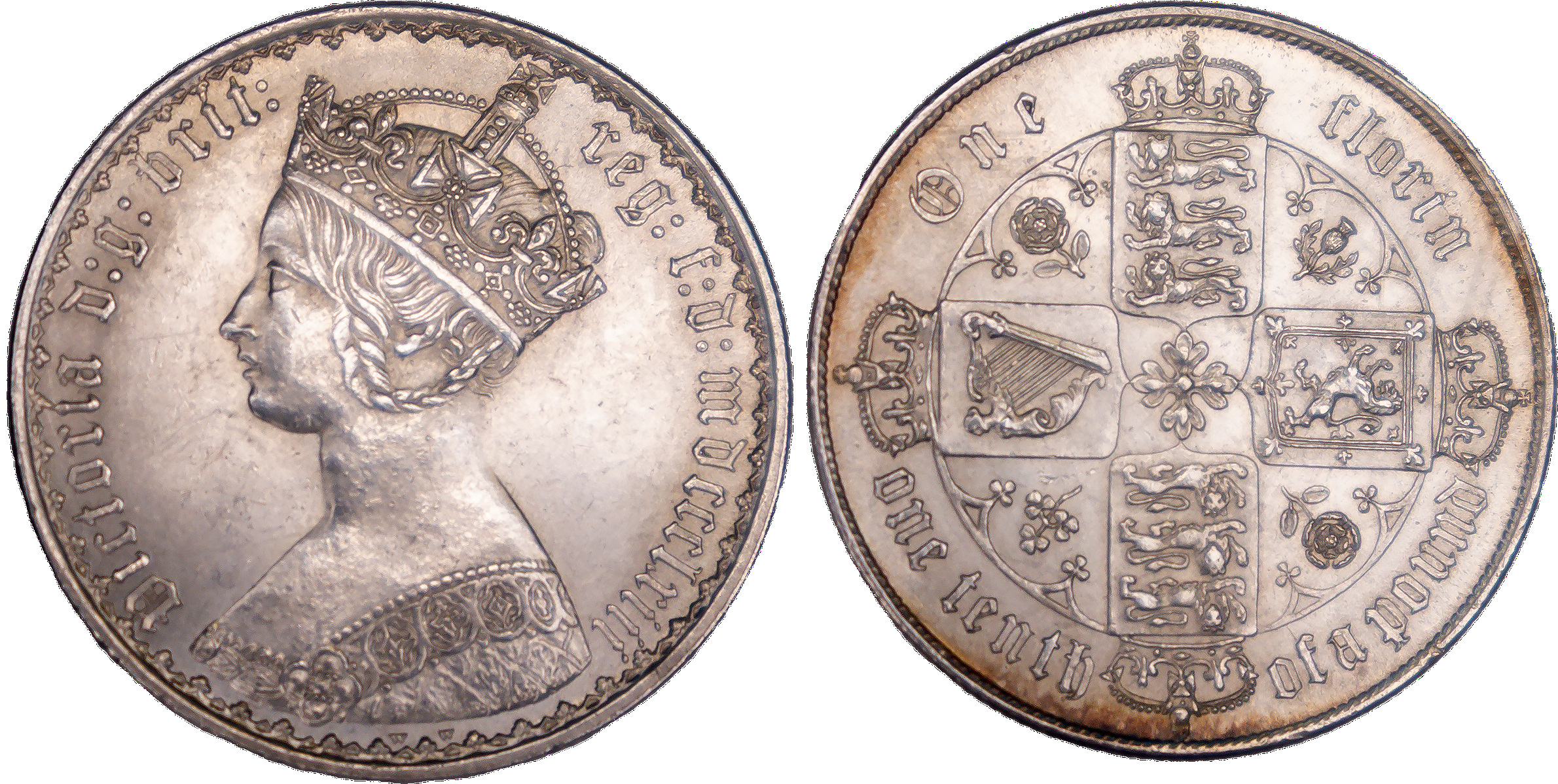 1863, Victoria, Gothic Florin, NGC - MS63