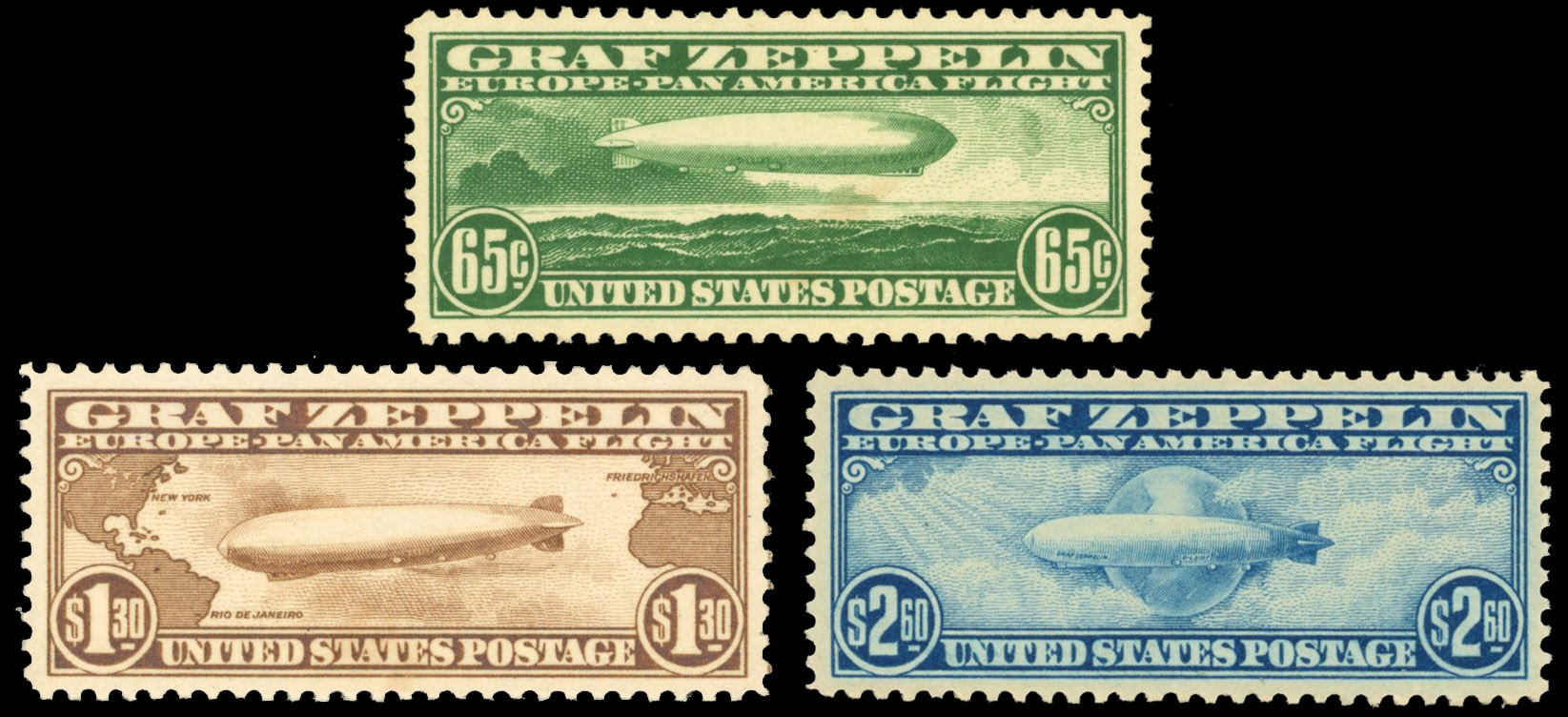 United States 1930 Zeppelin set of three mint never hinged