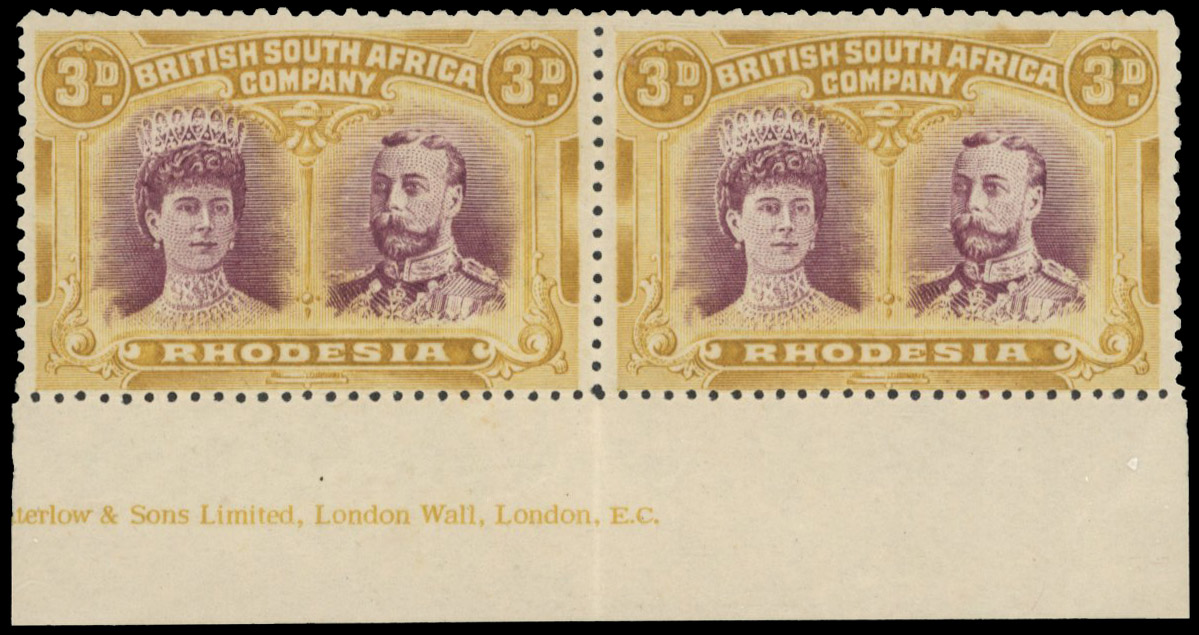 3d maroon and yellow-ochre SG 136a part imprint pair, mint