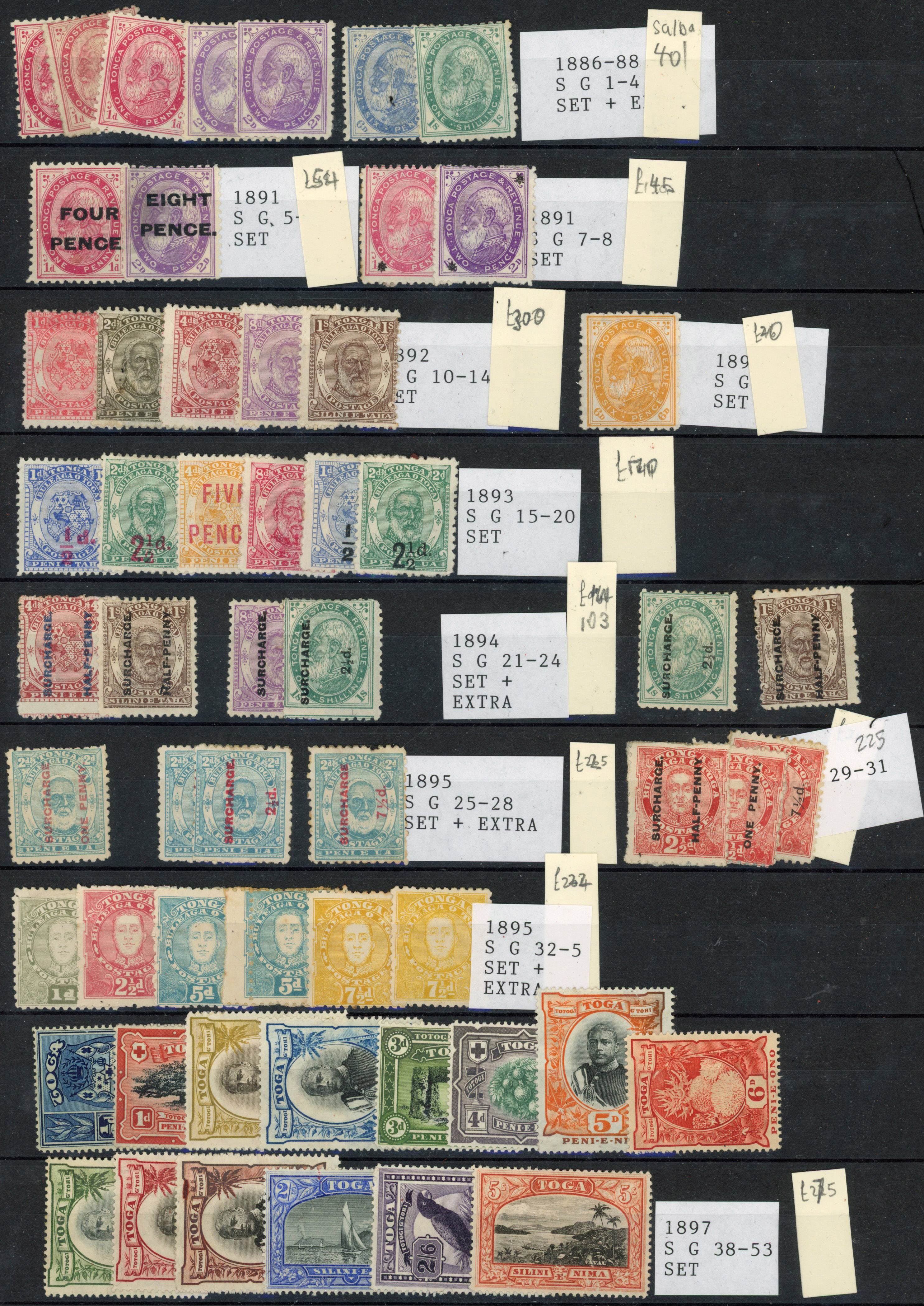 TONGA: 1886-1924 mint selection arranged on stockpages