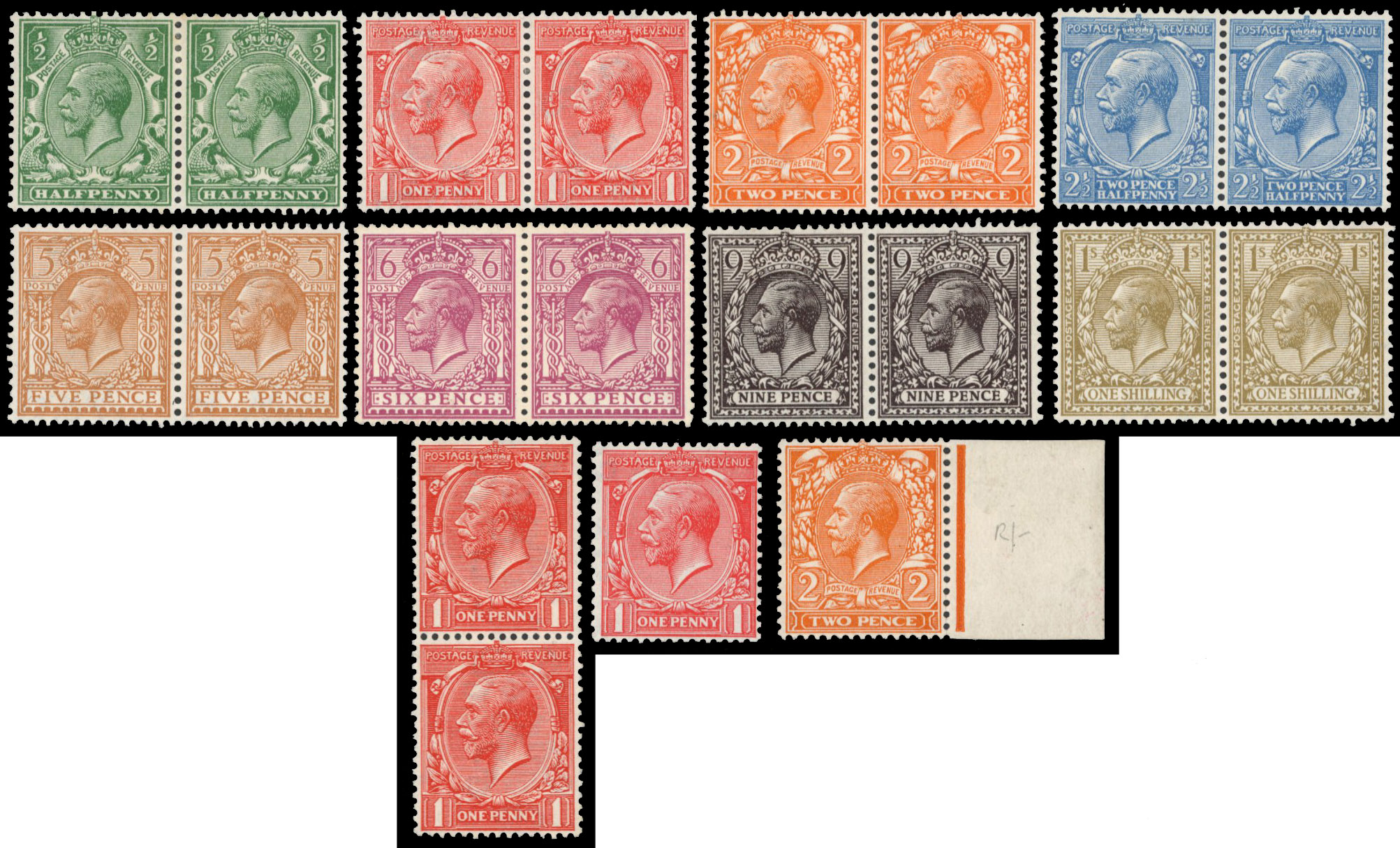 1912-24 Royal Cypher mint selection with watermark varieties