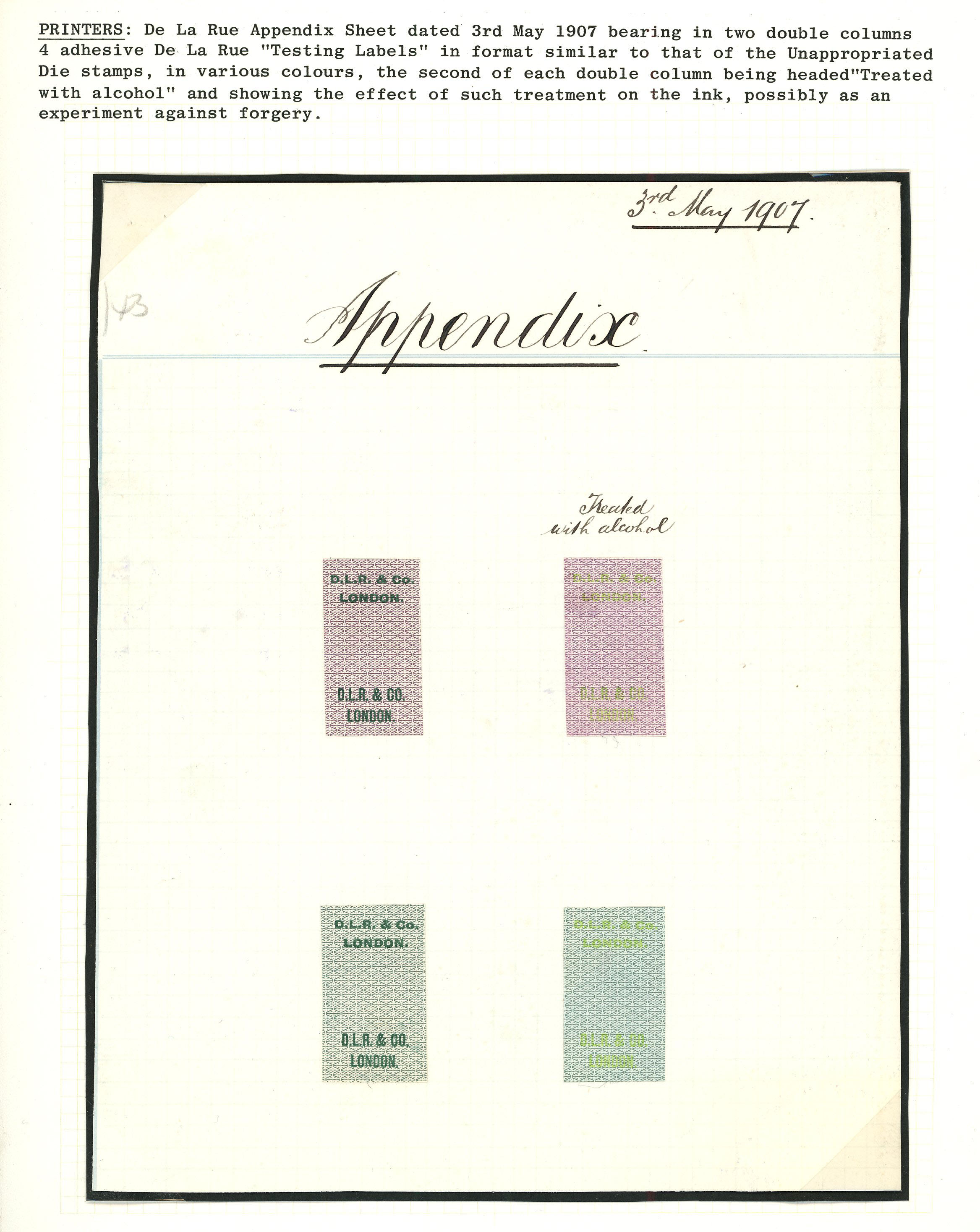 Unappropriated Dies: 1907-08 pair of Appendix Sheets bearing...
