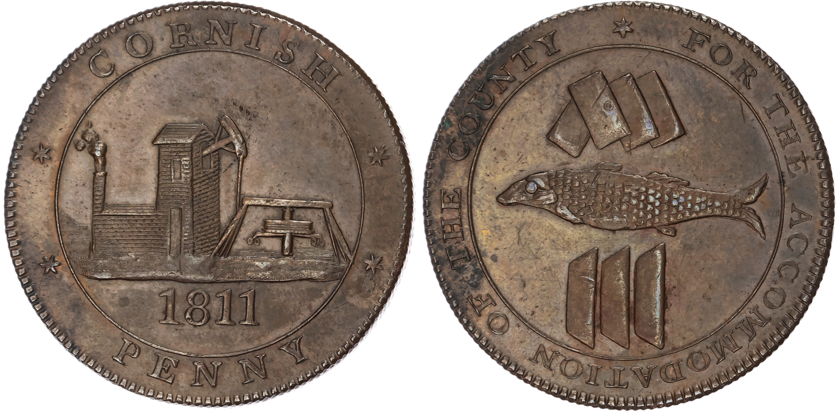 Cornwall, general circulation within the county Penny 1811, Pumping engine to a copper mine, rev. a cod and co…