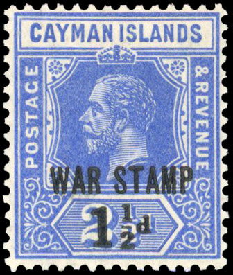 Cayman Islands 1917 War Stamp 1½d on 2½d deep blue type 16 surcharge