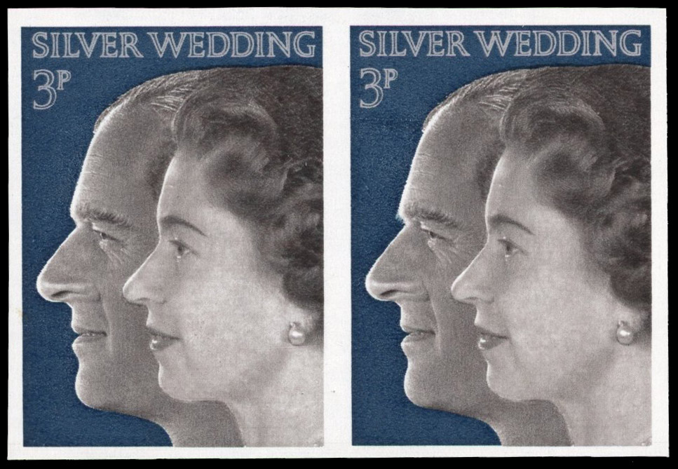 Great Britain 1972 3p Royal Silver wedding, Horizontal Pair, BPMA Imprimatur, SG 916