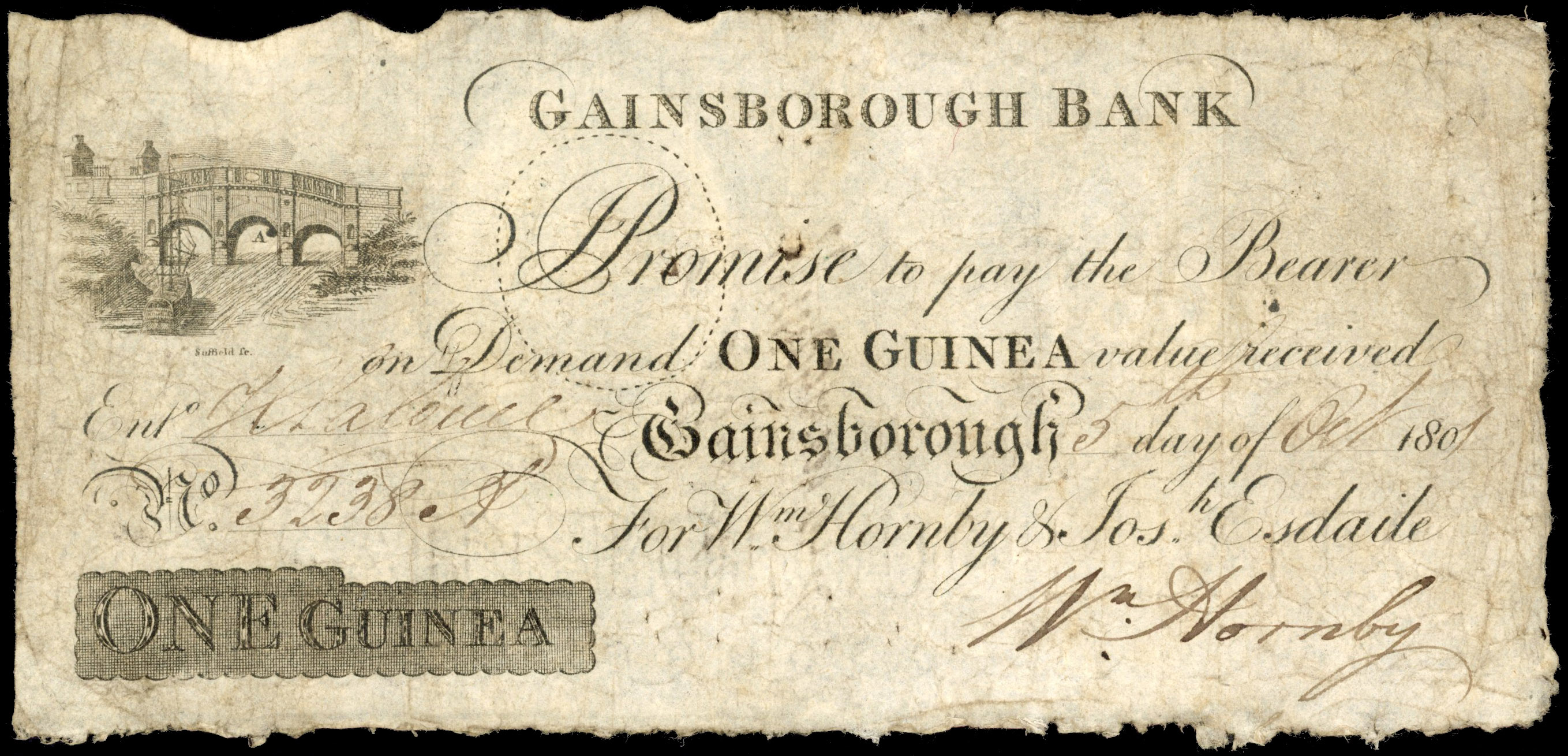 GAINSBOROUGH, Gainsborough Bank, for William Hornby & Joseph Esdaile, 1 Guinea, 5 October 1801, serial number …