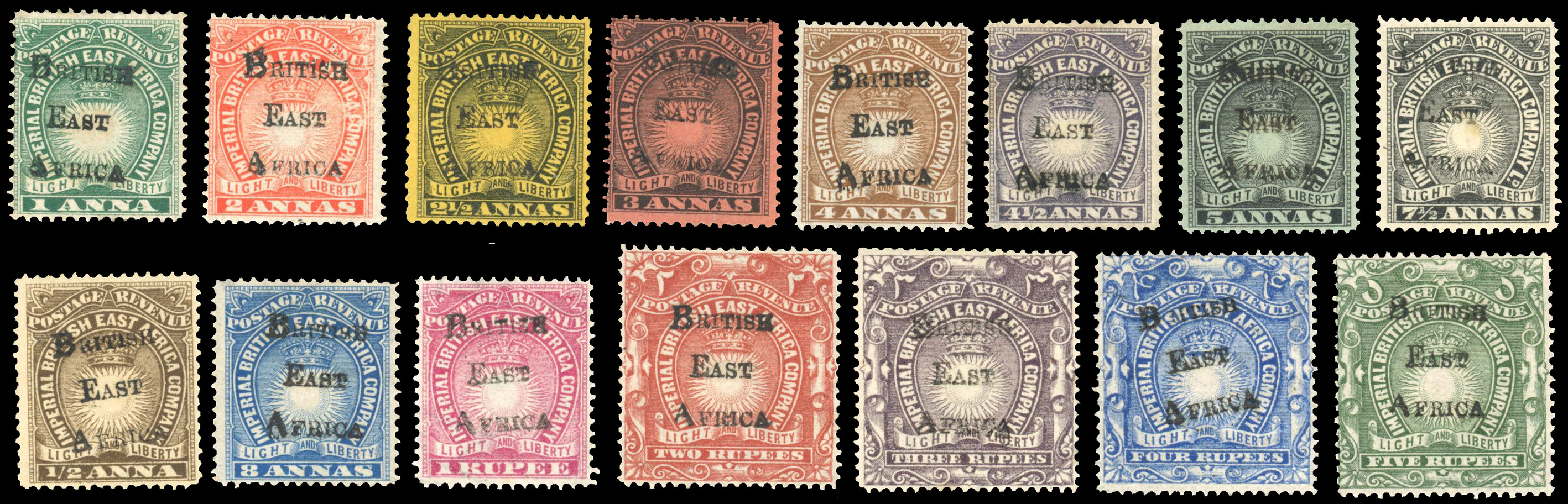 British East Africa SG 33-47 1895 set of overprints on BEA Co issues mint