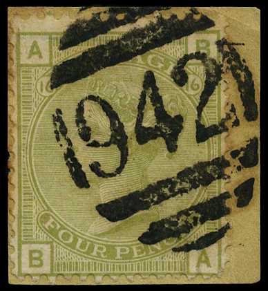 GB Used Abroad; Cyprus. 1877 4d sage-green...