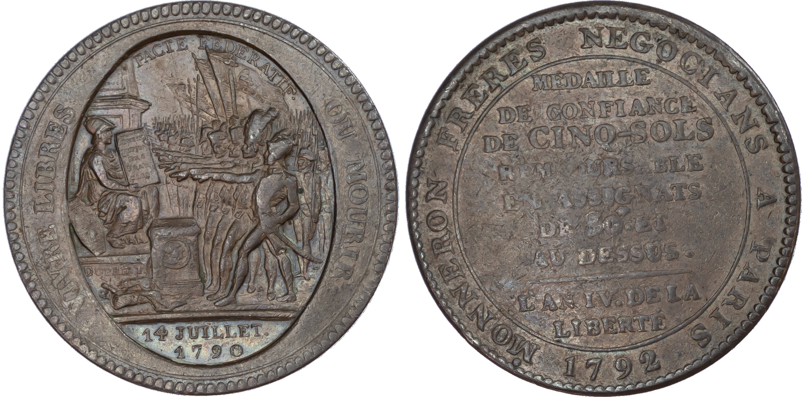 France, Constitution (1791‑1792), Monneron Brothers, bronze 5 Sols (2).