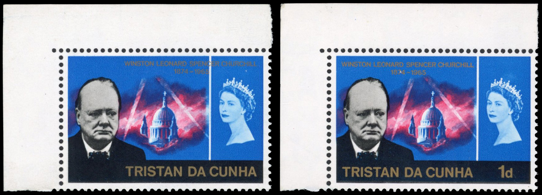 Tristan da Cunha SG 89a 1966 1d Churchill with value omitted mint