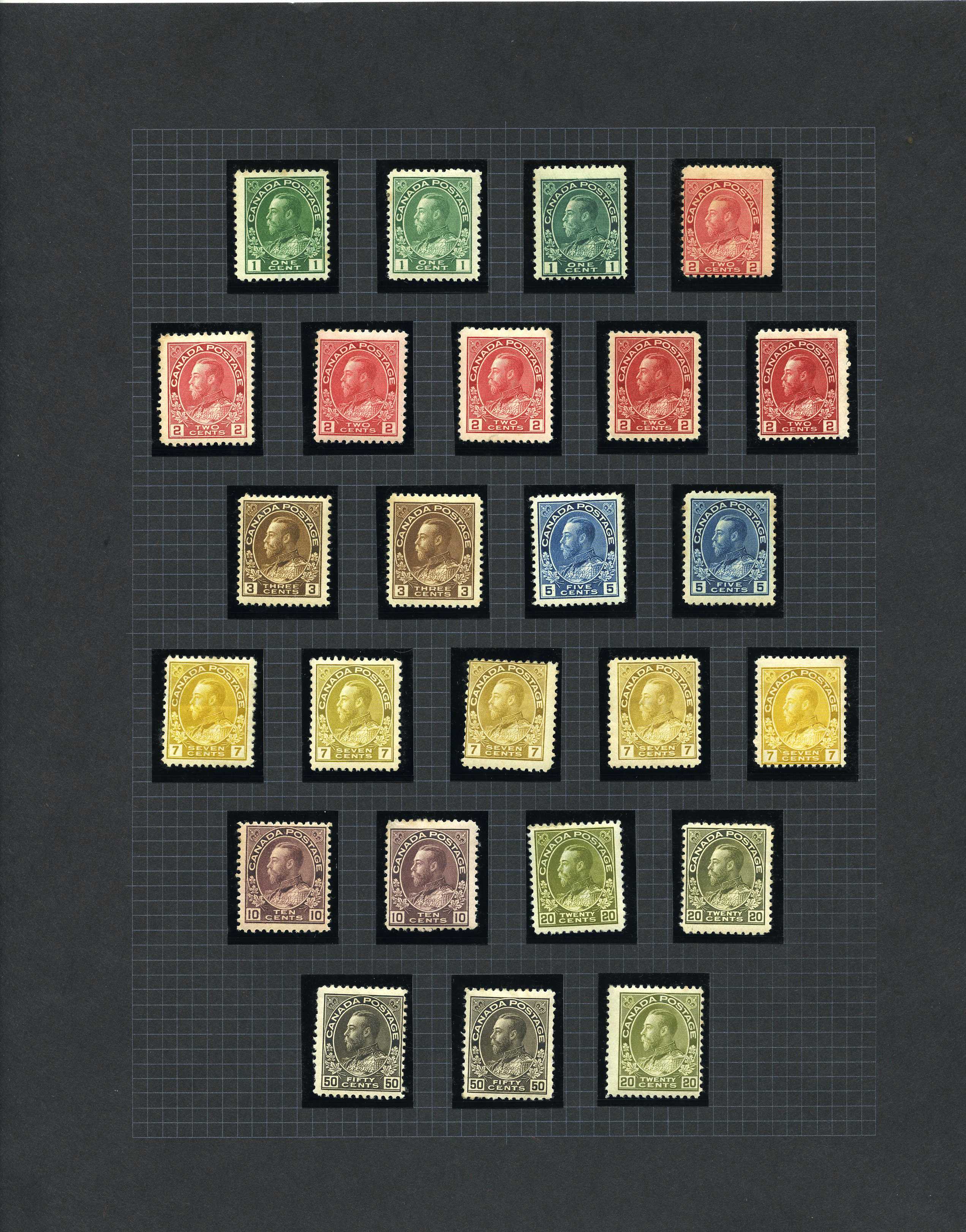 1911-22 1c to 50c duplicated selection...
