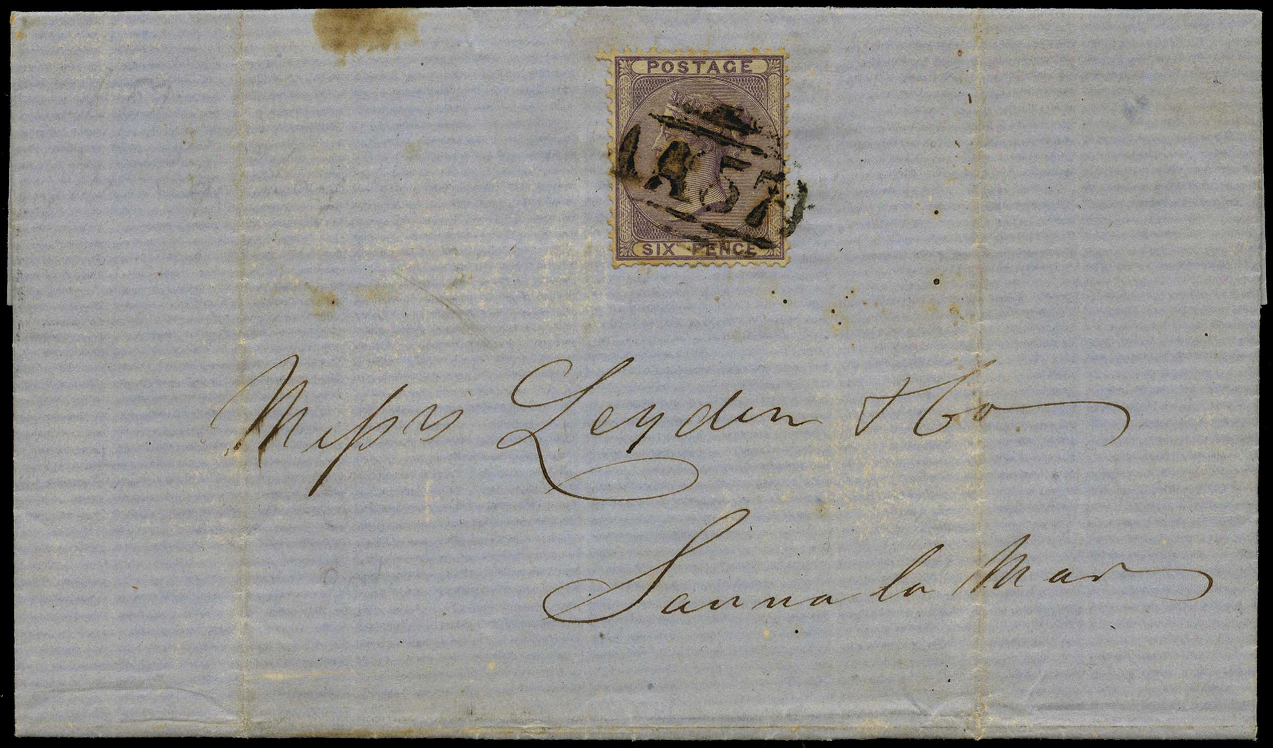 GB USED ABROAD: 1860 Montego Bay “A57” numeral...