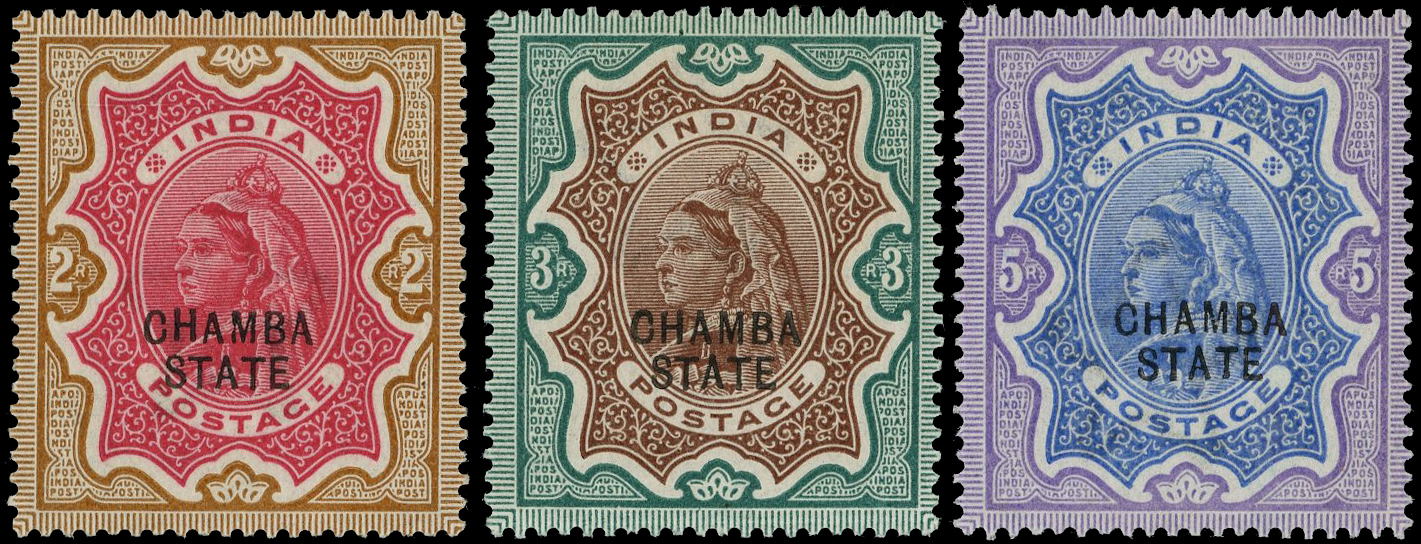 I.C.S. CHAMBA SG 19/21 1887-95 QV 2r, 3r, 5r LPOG