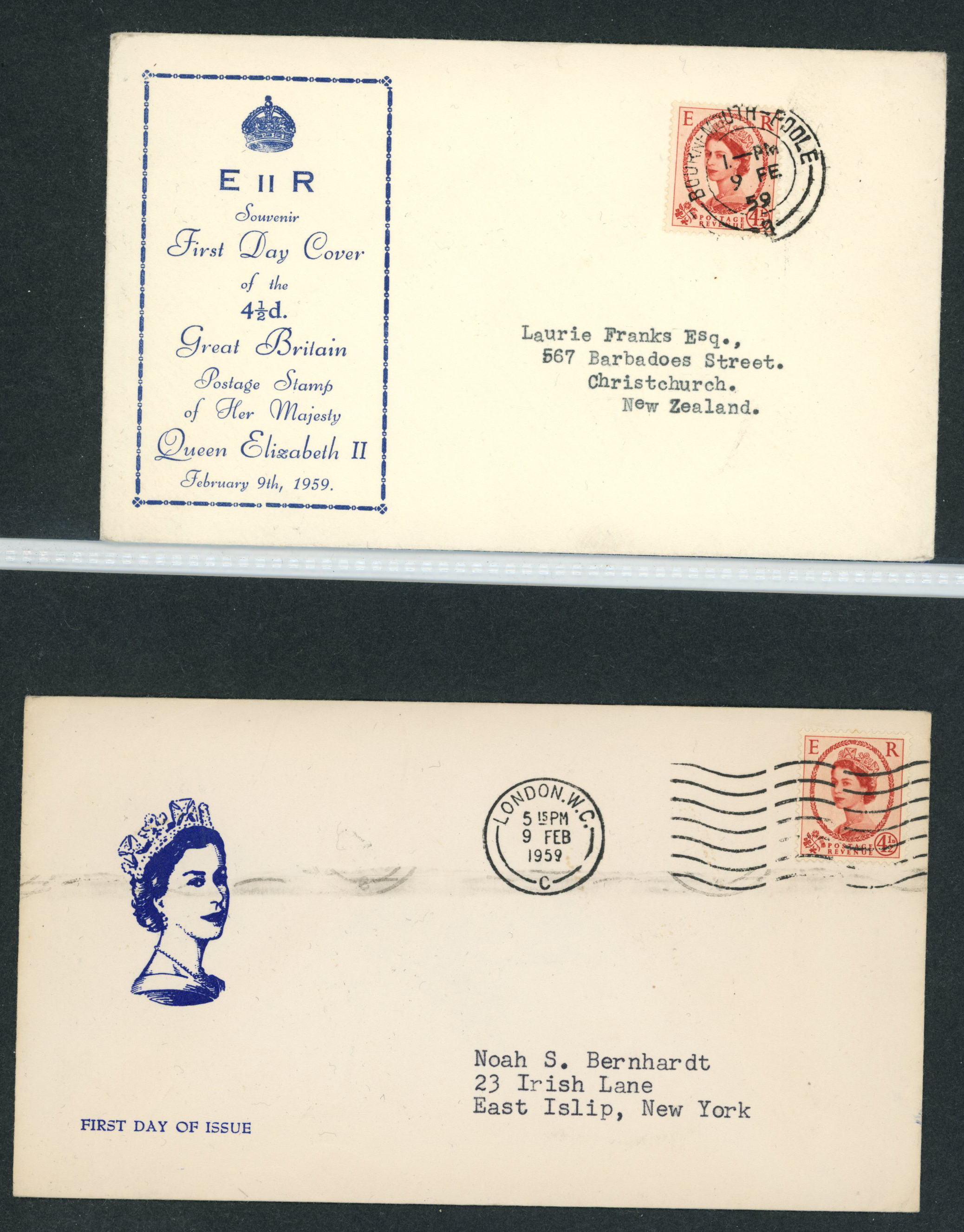 FIRST DAY COVERS: 1959 (9 Feb) 4½d chestnut...