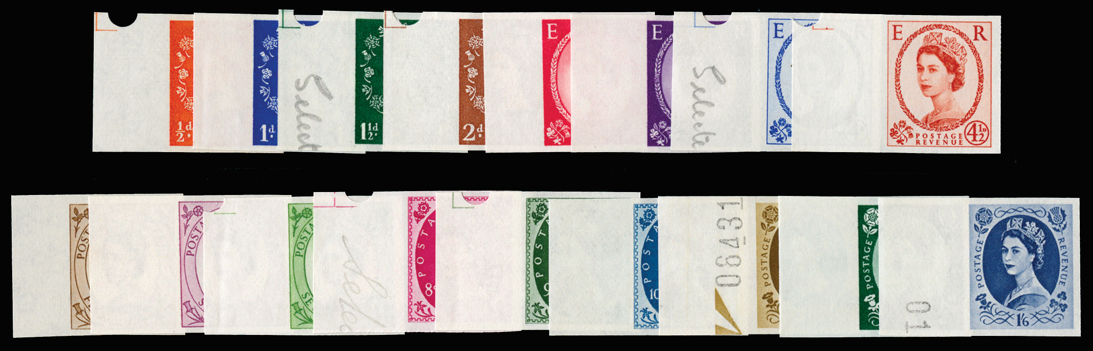 GB 1958-63 ½d-1s6d "Wildings" (Wmk. Crowns, Whiter paper). Superb unmounted left hand marginal set … SG570/86var