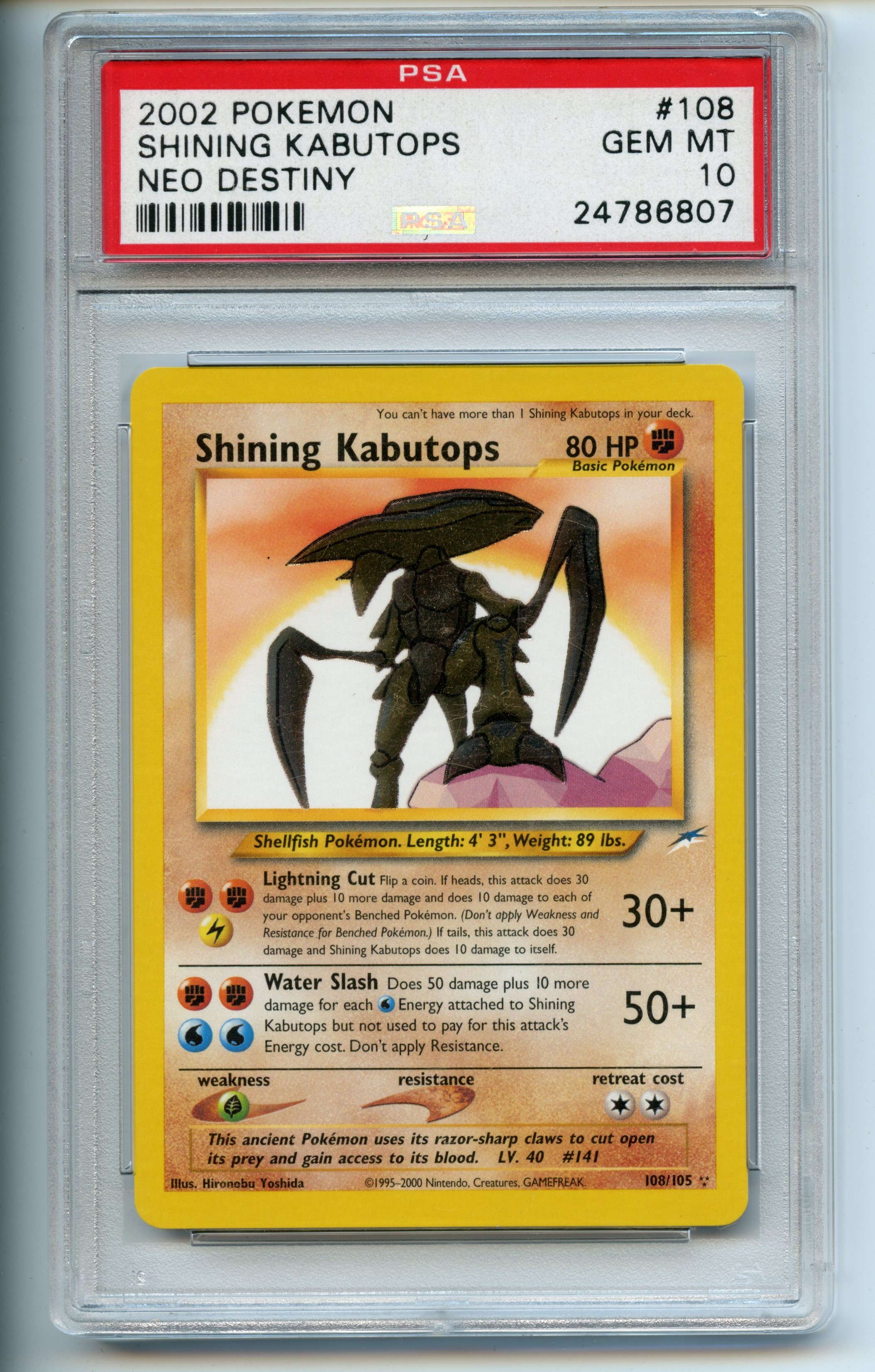 Pokemon TCG  - Shining Kabutops  - Neo Destiny  - PSA 10