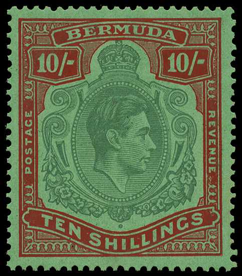 1939 10/- bluish green and deep red on...