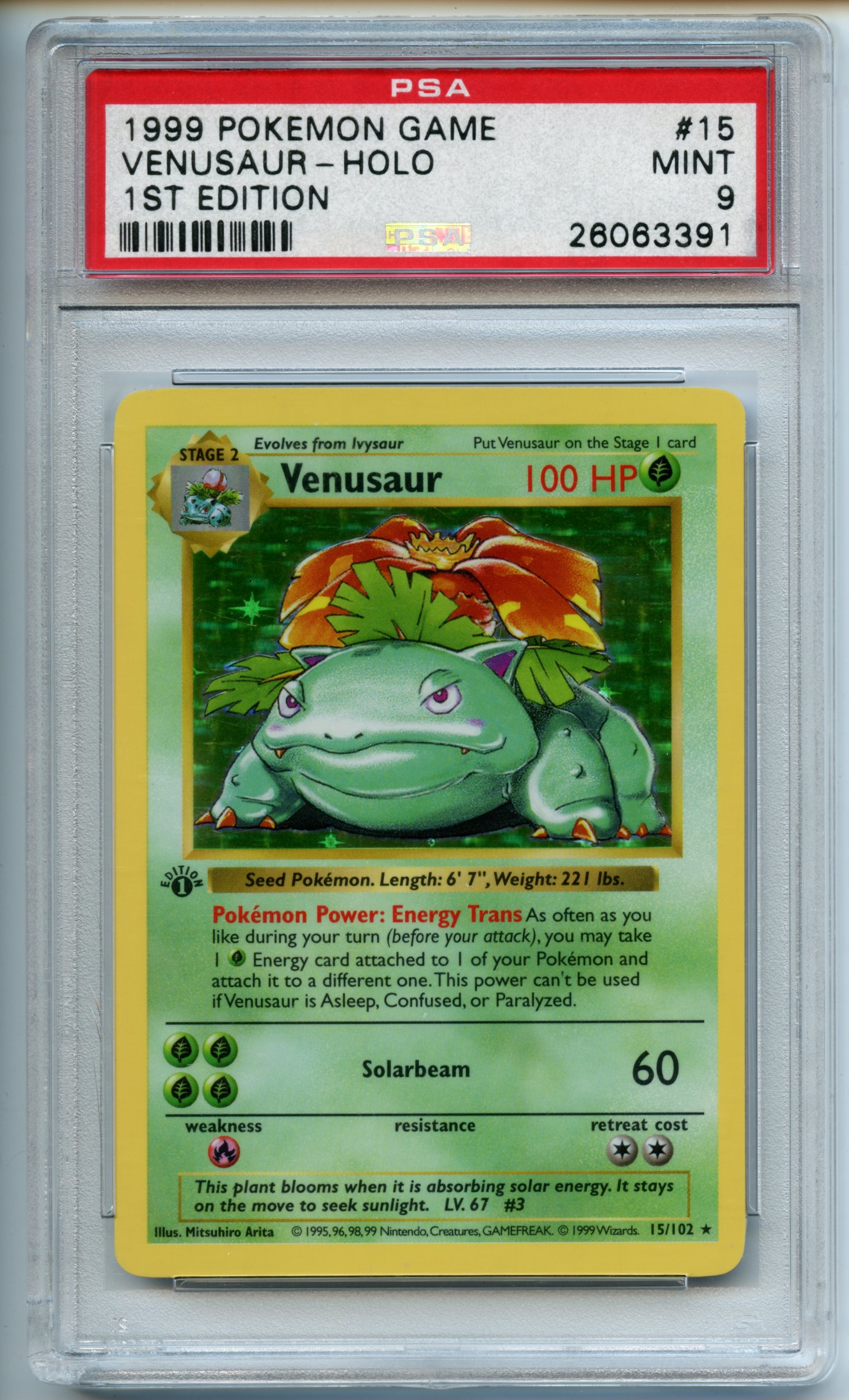 Pokemon TCG  - Venusaur 1st Edition - Base Set  - PSA 9 