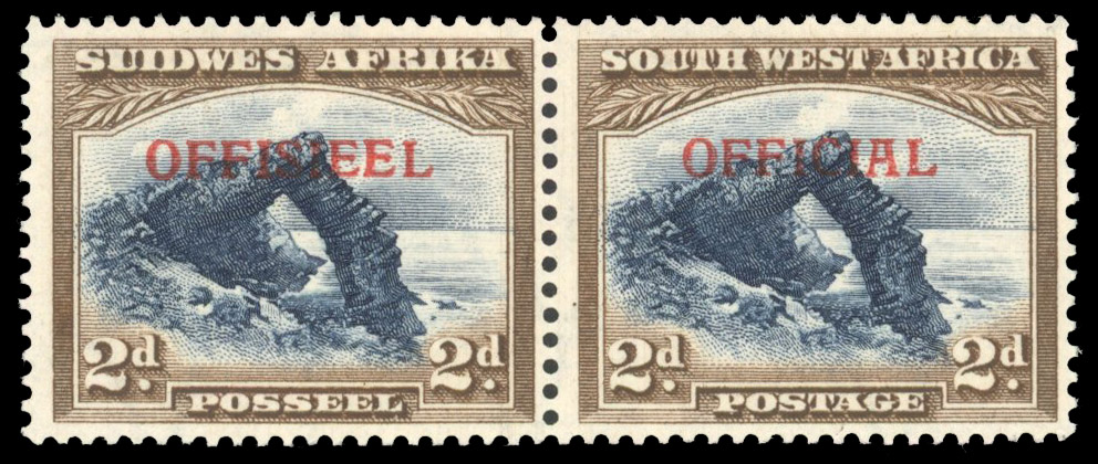 South West Africa SG O21 Official 1947 2d blue and brown pair mint