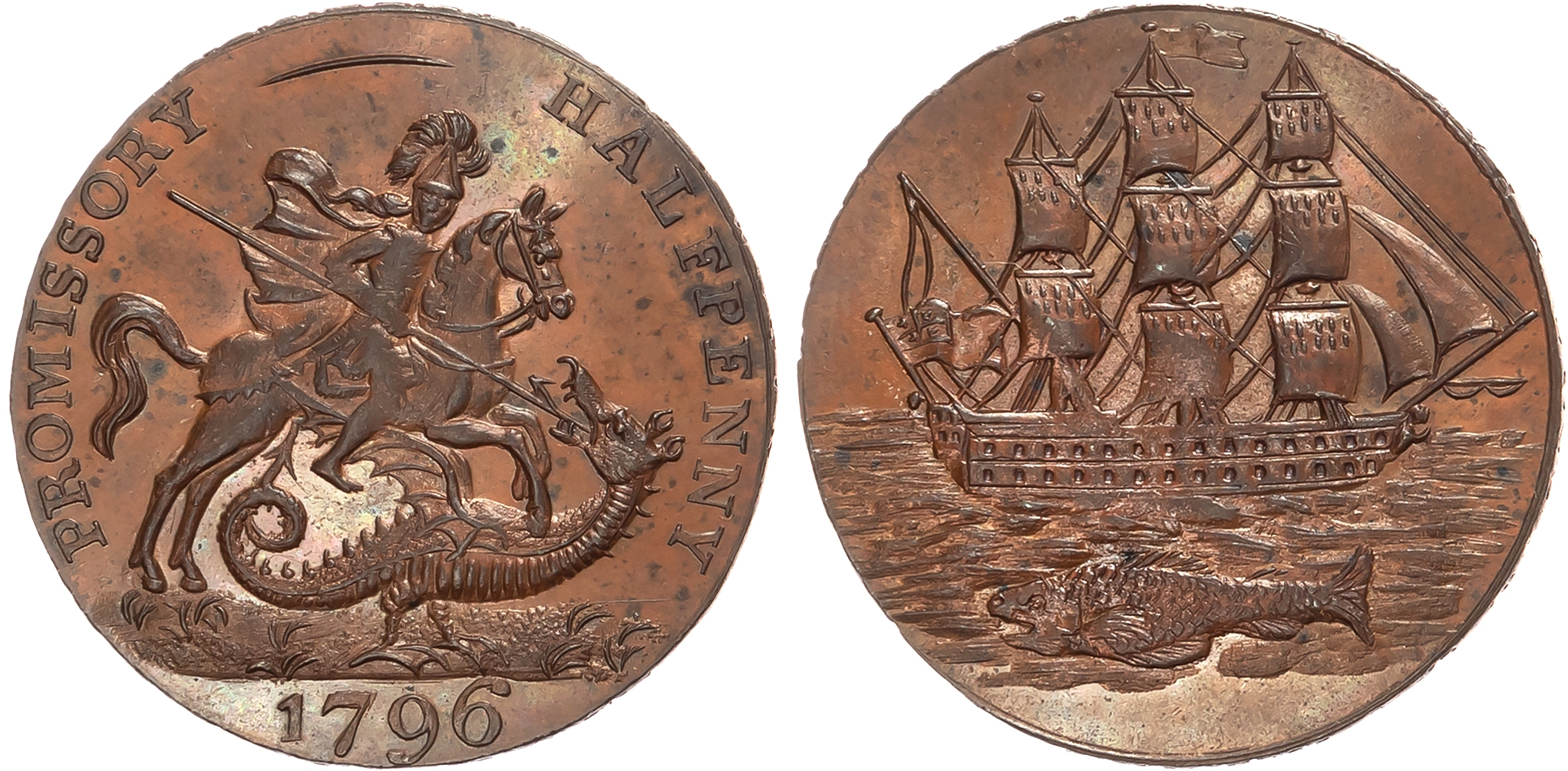 Hants. Portsea, Samuel Salmon, John Courtney, Edward Frost (All Publicans) Halfpenny 1796, St. George & Dragon, rev. Wa …