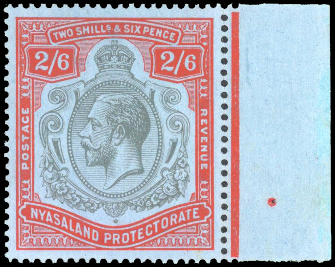 Nyasaland SG 94c 1913 2/6d nick in top right scroll mint