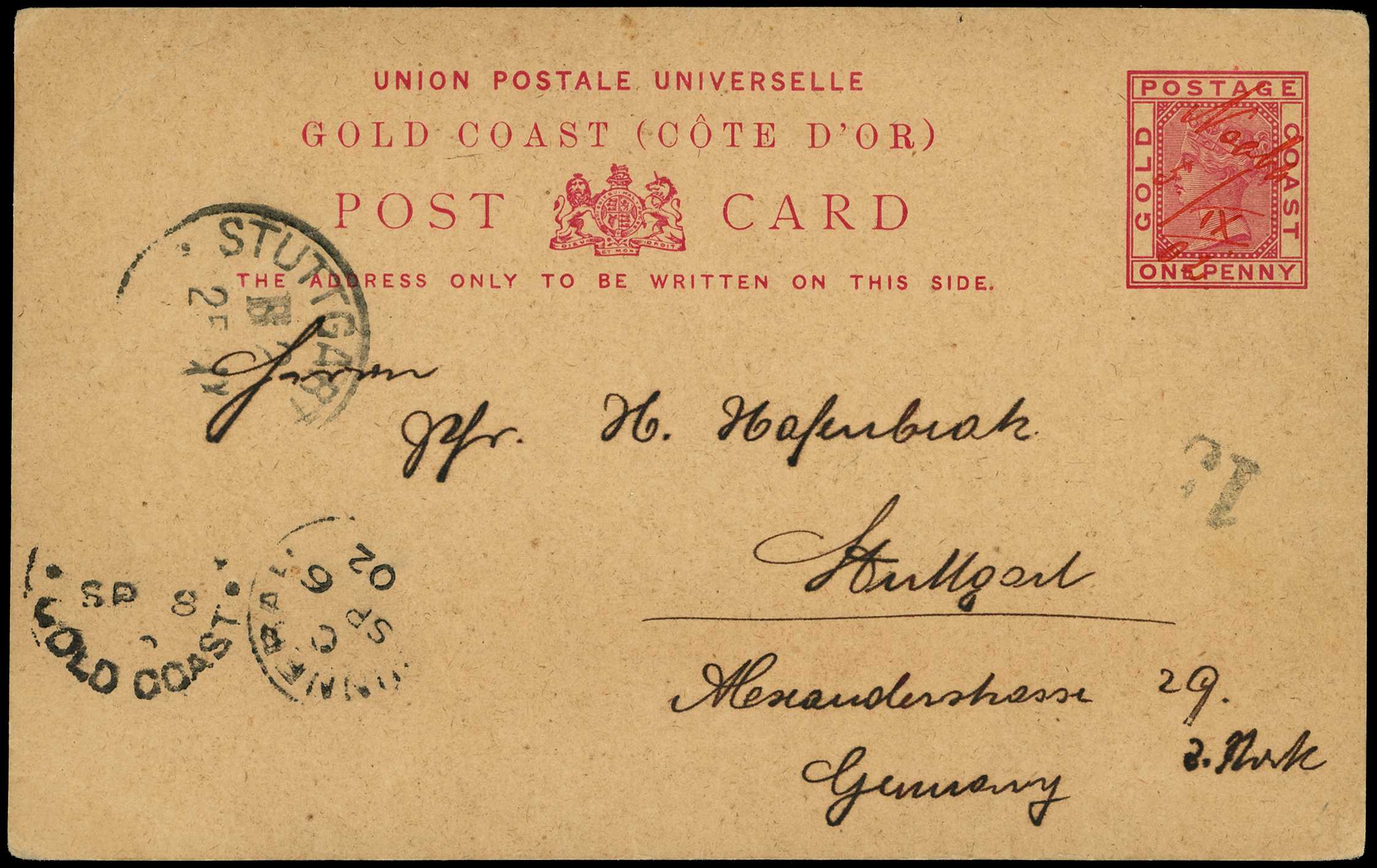 POSTAL HISTORY: 1902 1d QV postal stationery...
