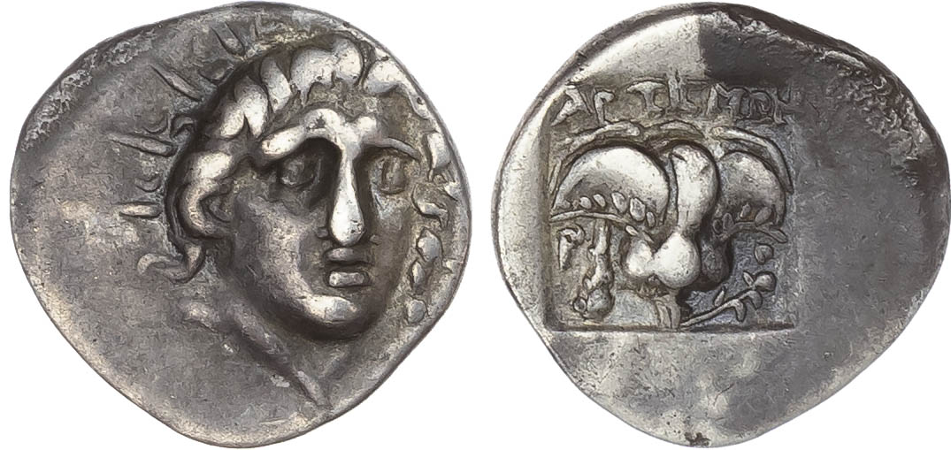 Islands off Karia, Rhodes (c. 170-150 BC) AR Hemidrachm, Artemon, magistrate, 1.32g. 