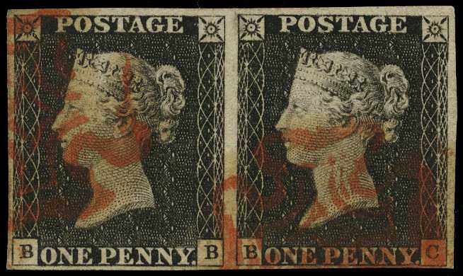 1840 1d black horizontal pair, Plate 3,...