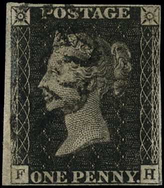 1840 1d black plate 11 (FH) 4 margins, close...