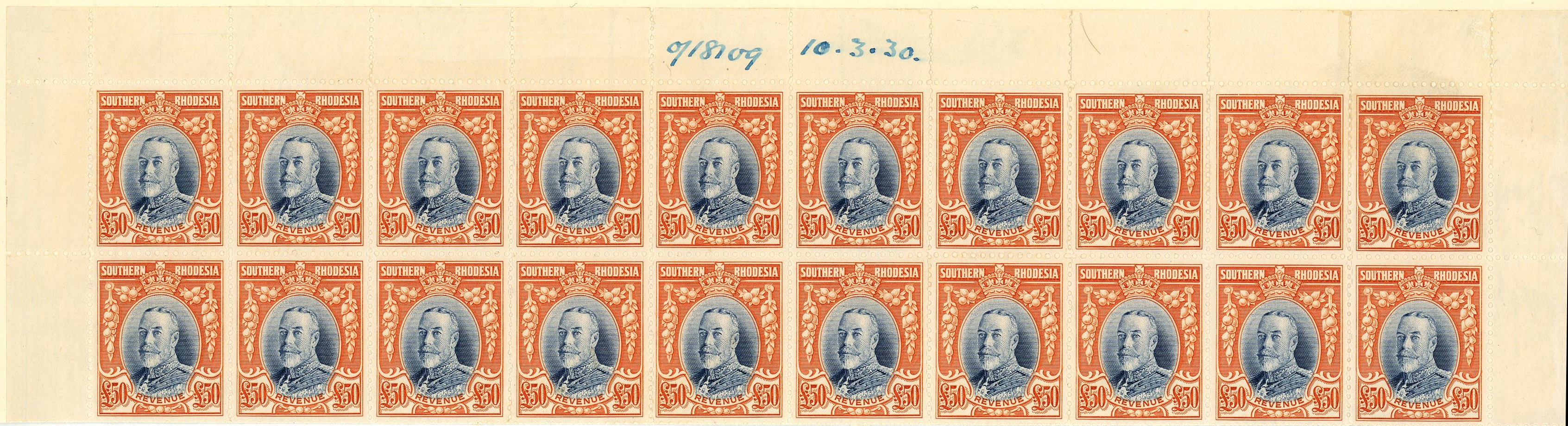 Southern Rhodesia Field Marshall BW File Copy BLOCKS OF 20