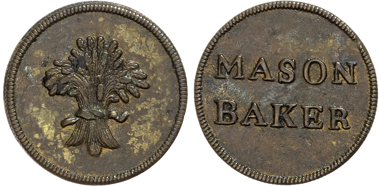 Loth. Edinburgh , Mason Baker (baker?) (1790s), Wheatsheaf, rev . name, edge plain, 23mm/3.91gm. (DH 143), Crudely made …