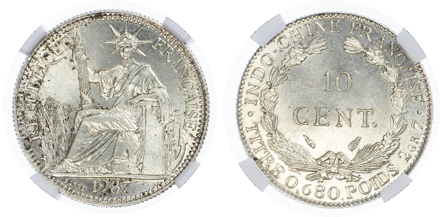 French Indo China. Third Republic AR 10 Centimes. 1937. 