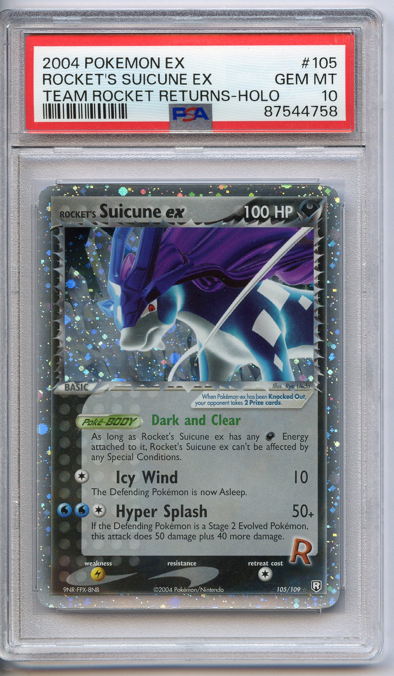 PSA 10 Rocket's Suicune ex Holo #105 - Team Rocket Returns 2004